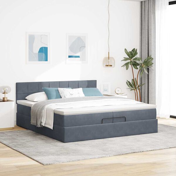 vidaXL Estructura de cama otomana con colch&oacute;n gris oscuro 200x200 cm