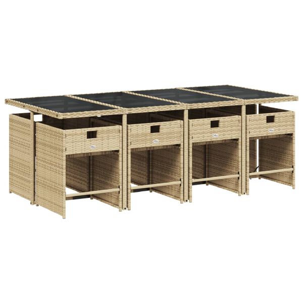 vidaXL Set comedor de jard&iacute;n 9 pzas con cojines rat&aacute;n sint&eacute;tico beige