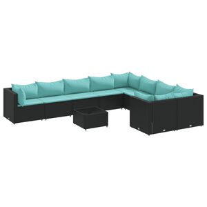 vidaXL Set de sof&aacute;s de jard&iacute;n y cojines 10 pzas rat&aacute;n sint&eacute;tico negro