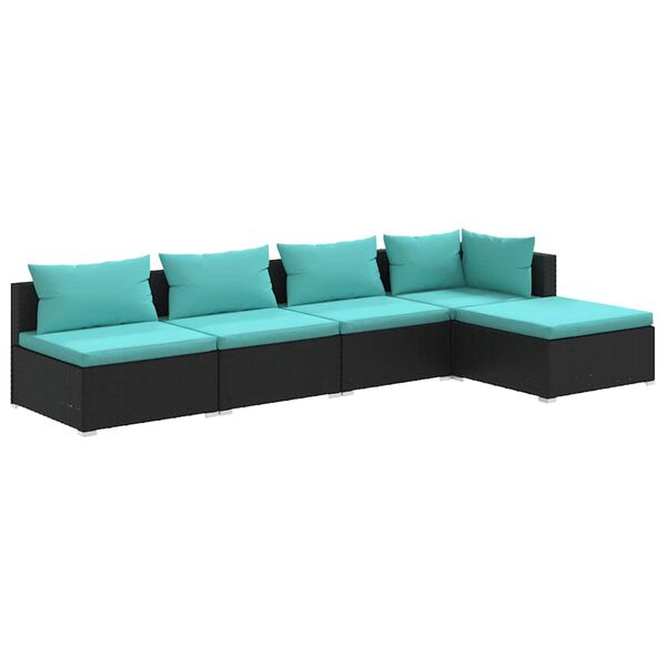 vidaXL Set de muebles de jard&iacute;n 5 pzas y cojines rat&aacute;n sint&eacute;tico negro