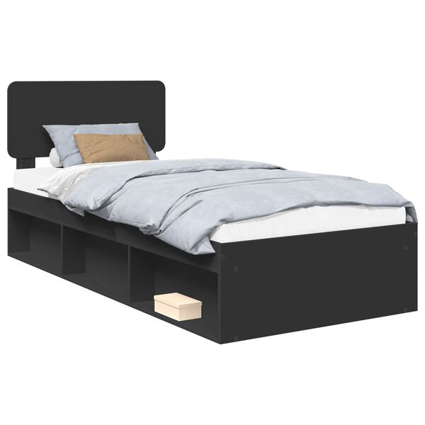 vidaXL Estructura de cama Negro 90 x 200 cm Madera de pino macizo