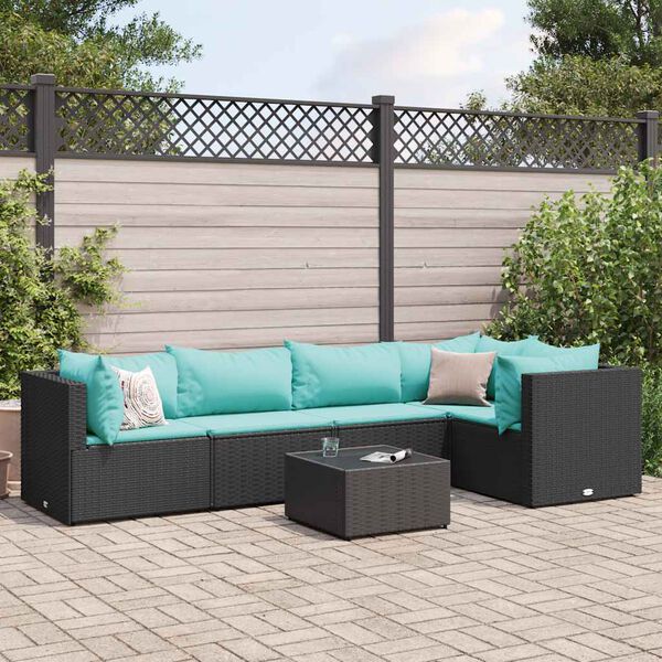 vidaXL Set muebles de jardín 6 piezas y cojines ratán sintético negro
