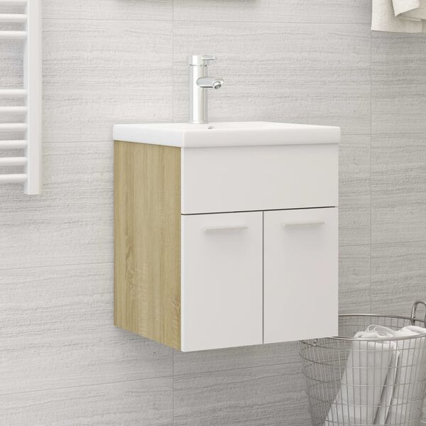 vidaXL Mueble con lavabo aglomerado blanco y roble Sonoma