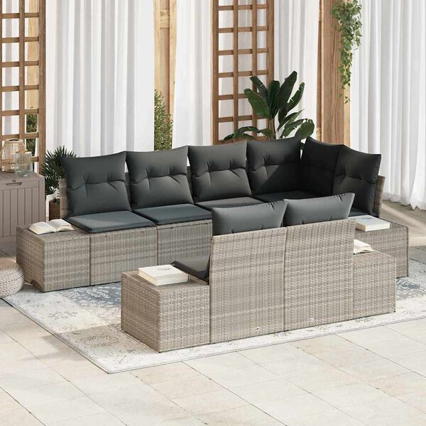 vidaXL Conjunto de sofá de jardín 7 pcs Gris Claro ratán sintético