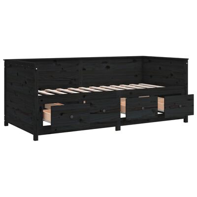 vidaXL Sofá cama de madera maciza de pino negro 100x200 cm