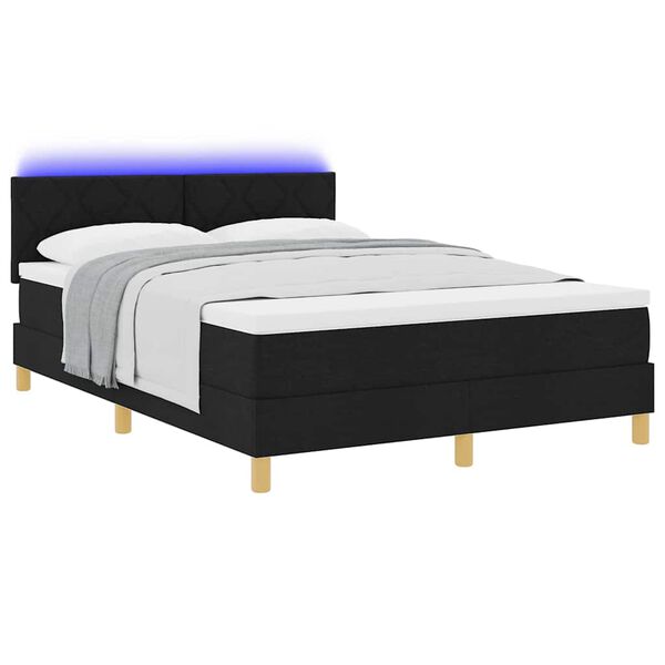 vidaXL Cama Box Spring LED con colch&oacute;n con LED Negro 160 x 200 cm tela