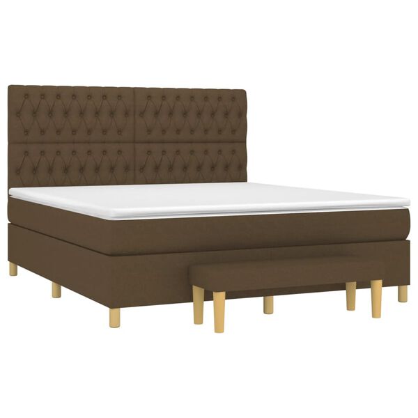 vidaXL Cama box spring con colch&oacute;n tela marr&oacute;n oscuro 180x200 cm