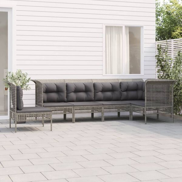 vidaXL Set de muebles de jardín 6 pzas y cojines ratán sintético gris