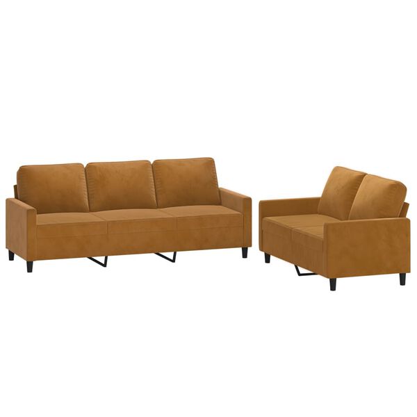vidaXL Juego de sof&aacute;s con cojines 2 piezas terciopelo marr&oacute;n