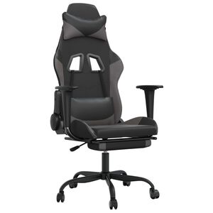 vidaXL Silla gaming de masaje y reposapi&eacute;s cuero sint&eacute;tico negro gris