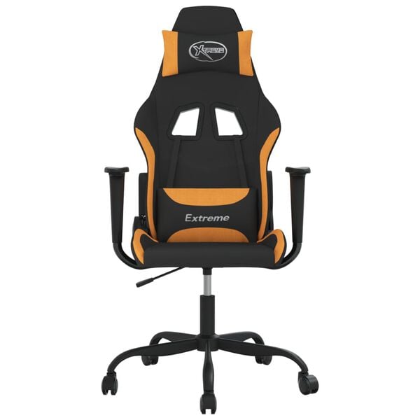 vidaXL Silla gaming de masaje tela negro y naranja