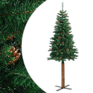 vidaXL &Aacute;rbol de Navidad delgado madera aut&eacute;ntica y pi&ntilde;as PVC 210 cm