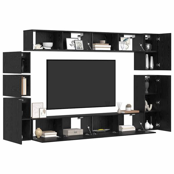 vidaXL Conjunto de mueble de TV 9 pcs Roble Negro Madera de ingenier&iacute;a