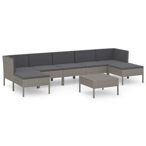 vidaXL Set de muebles de jard&iacute;n 8 pzas y cojines rat&aacute;n sint&eacute;tico gris