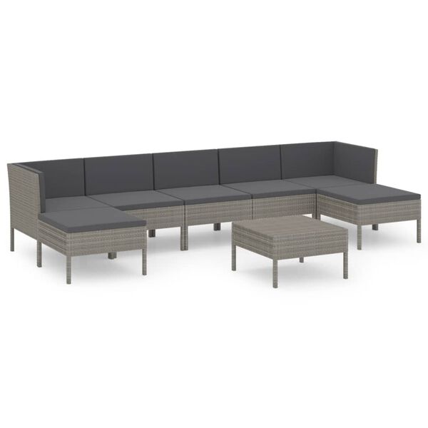 vidaXL Set de muebles de jardín 8 pzas y cojines ratán sintético gris