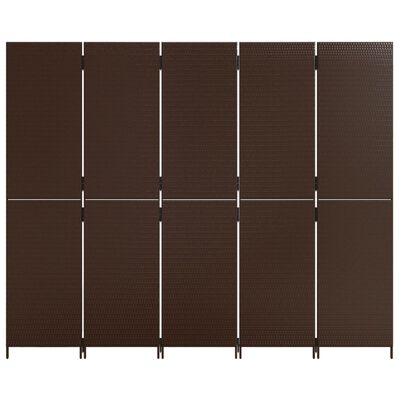 vidaXL Biombo de 5 paneles ratán sintético marrón