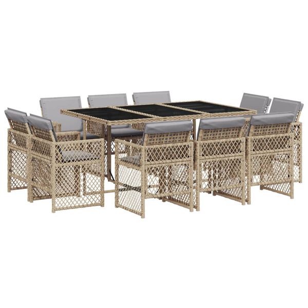 vidaXL Set comedor de jard&iacute;n 11 pzas con cojines rat&aacute;n sint&eacute;tico beige