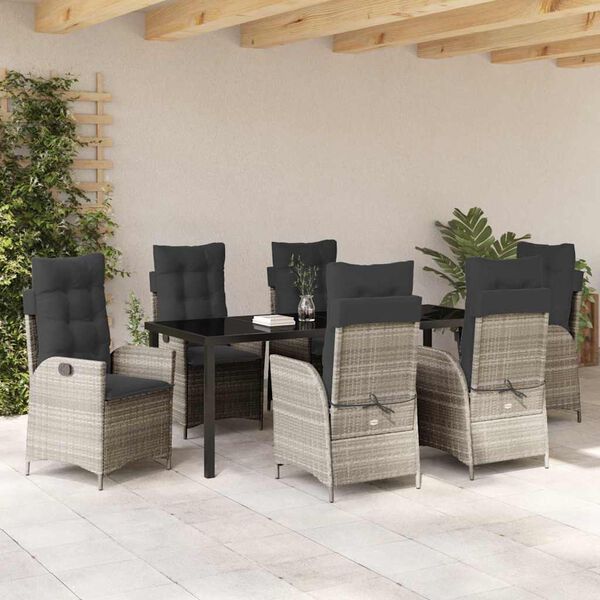 vidaXL Conjunto de Comedor de Jard&iacute;n 7 pcs Gris Claro rat&aacute;n sint&eacute;tico
