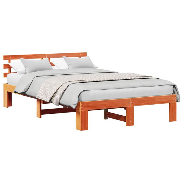 vidaXL Estructura de cama con cabecera Marr&oacute;n cera 140 x 190 cm