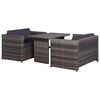 vidaXL Set mesa y sillas jard&iacute;n 3 pzas y cojines rat&aacute;n sint&eacute;tico gris