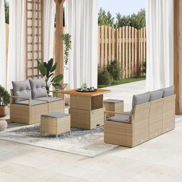 vidaXL Conjunto de sof&aacute; de jard&iacute;n con coj&iacute;n 8 pcs Beige y Gris Claro