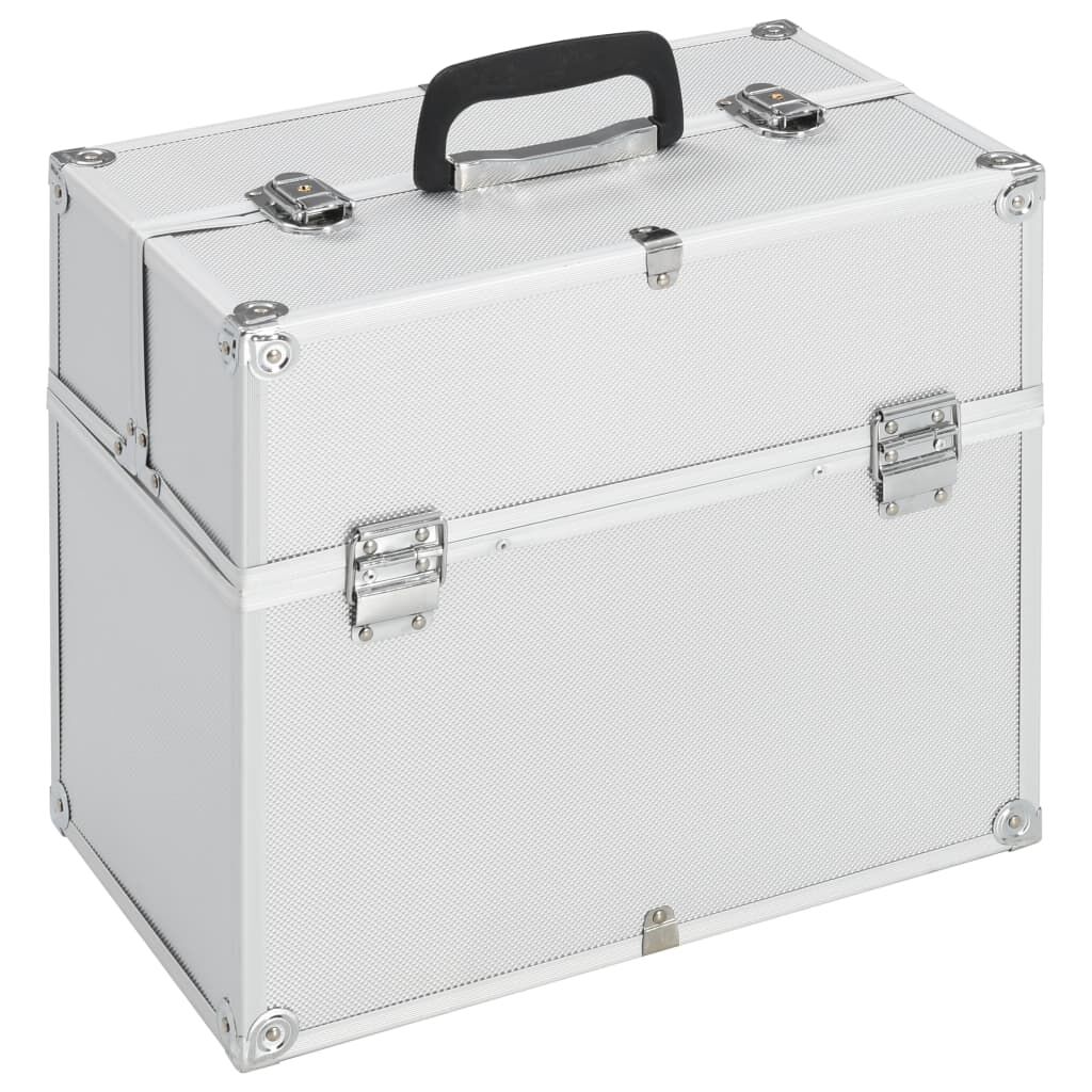 vidaXL Maletín de maquillaje aluminio plateado 37x24x35 cm | vidaXL.es