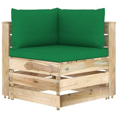 vidaXL Muebles de jardín 10 piezas con cojines madera impregnada verde