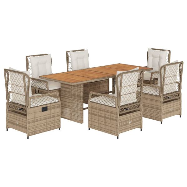 vidaXL Set comedor de jard&iacute;n 7 pzas con cojines rat&aacute;n sint&eacute;tico beige