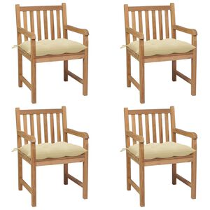 vidaXL Sillas de jard&iacute;n con cojines 4 uds madera de teca blanco crema