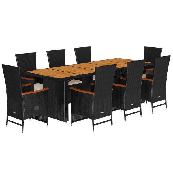 vidaXL Set de comedor de jard&iacute;n 9 pzas y cojines rat&aacute;n sint&eacute;tico negro