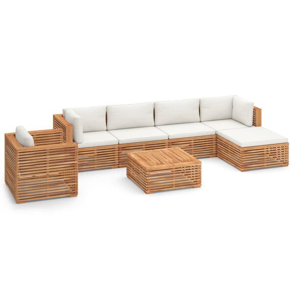 vidaXL Muebles de jard&iacute;n 7 pzas y cojines madera maciza teca crema
