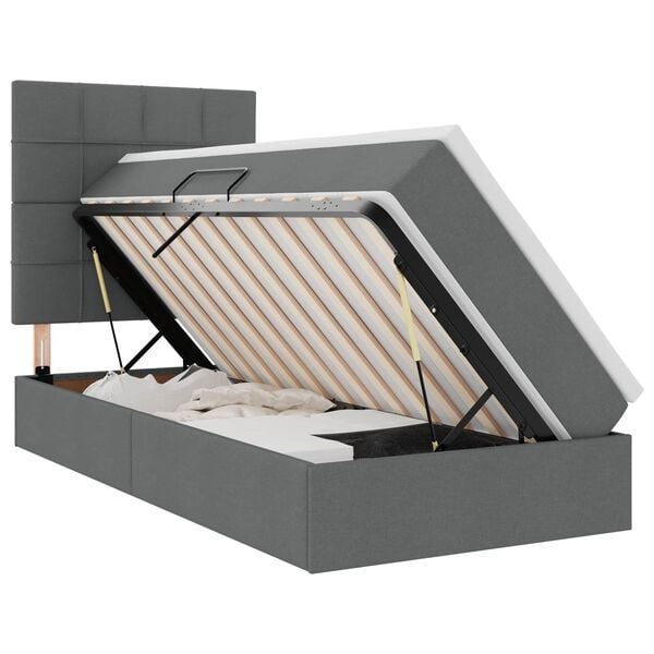 vidaXL Cama con almacenamiento y colch&oacute;n Gris oscuro 90 x 190 cm