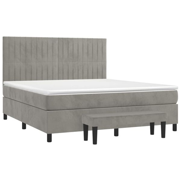 vidaXL Cama box spring con colch&oacute;n terciopelo gris claro 160x200 cm