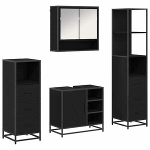 vidaXL Juego de muebles de ba&ntilde;o 4 pcs Roble Negro Madera de ingenier&iacute;a