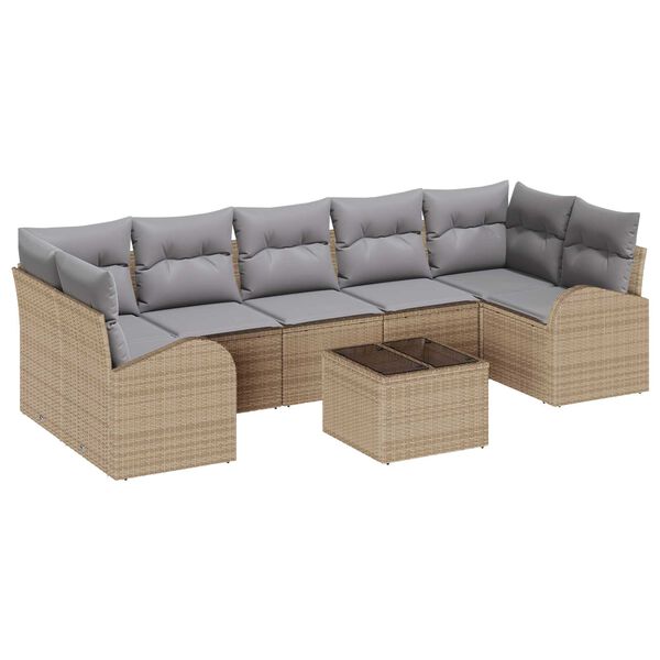 vidaXL Conjunto de sof&aacute; de jard&iacute;n con coj&iacute;n Manual 8 pcs Beige y gris