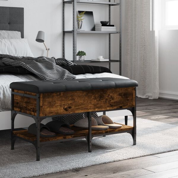 vidaXL Banco zapatero madera de ingenier&iacute;a roble ahumado 82x42x45 cm