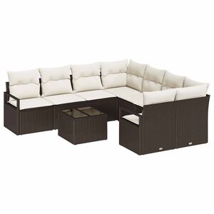 vidaXL Juego de Sof&aacute; con coj&iacute;n 9 pcs Marr&oacute;n y crema rat&aacute;n sint&eacute;tico
