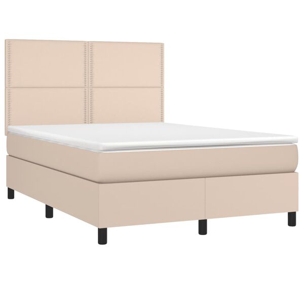 vidaXL Cama box spring con colchón cuero sintético capuchino 140x190cm