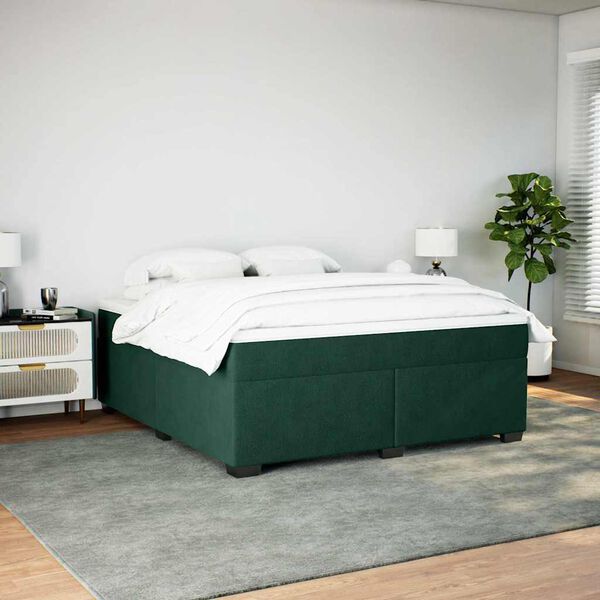 vidaXL Cama box spring con colch&oacute;n terciopelo verde oscuro 180x200 cm