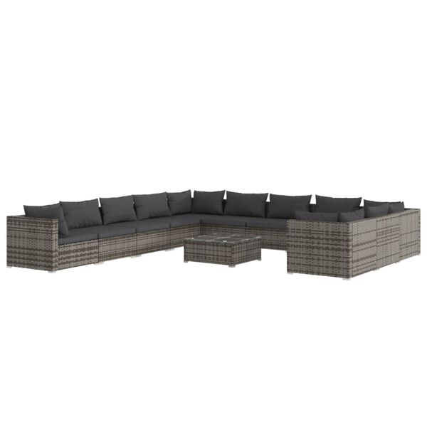 vidaXL Set de muebles de jard&iacute;n 12 pzas y cojines rat&aacute;n sint&eacute;tico gris