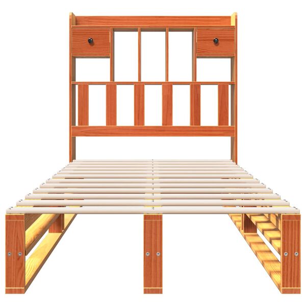 vidaXL Cama con estanter&iacute;a sin colch&oacute;n madera maciza marr&oacute;n 75x190 cm