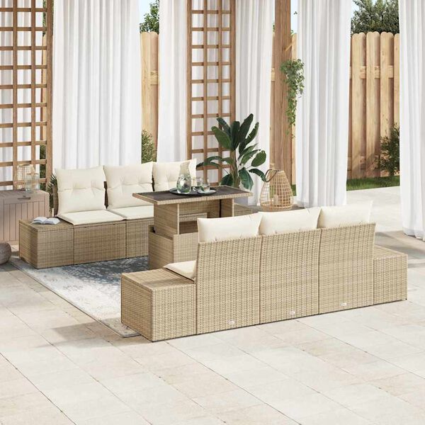 vidaXL Conjunto de sof&aacute; de jard&iacute;n con coj&iacute;n 7 pcs Beige y Crema