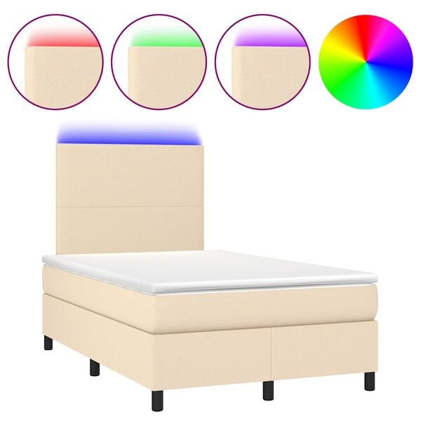 vidaXL Cama box spring con colch&oacute;n y luces LED tela crema 120x190 cm