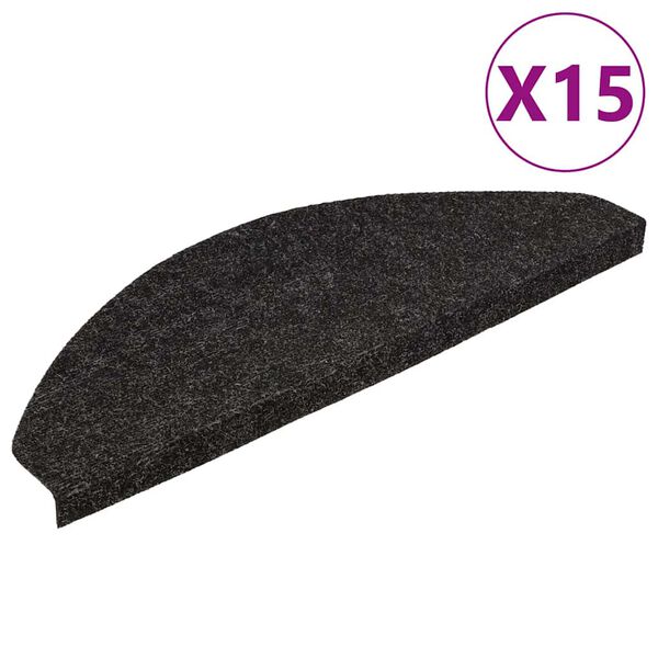 vidaXL Alfombrilla autoadhesiva escalera 15 uds negra 56x17x3 cm