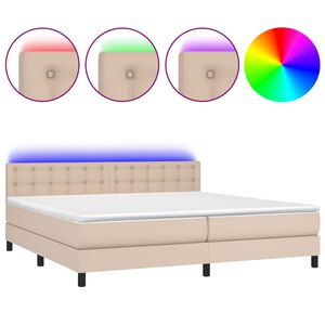 vidaXL Cama box spring colch&oacute;n LED cuero sint&eacute;tico capuchino 200x200cm