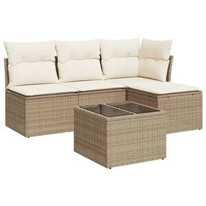 vidaXL Juego de sof&aacute;s jard&iacute;n con cojines 5 pzas rat&aacute;n sint&eacute;tico beige