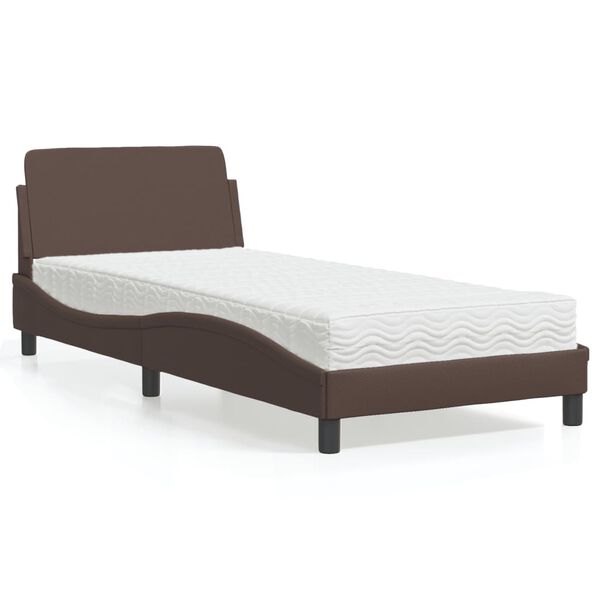vidaXL Cama con colch&oacute;n Dover cuero sint&eacute;tico marr&oacute;n 90x200 cm