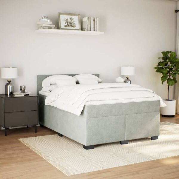 vidaXL Cama box spring con colch&oacute;n terciopelo gris claro 140x190 cm