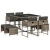 vidaXL Set comedor jard&iacute;n 9 pzas y cojines rat&aacute;n sint&eacute;tico gris