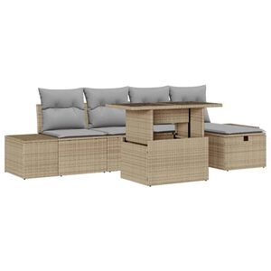 vidaXL Conjunto de sof&aacute; de jard&iacute;n 6 pcs Beige Polirat&aacute;n